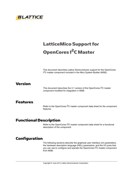 Latticemico Support for Opencores I C Master