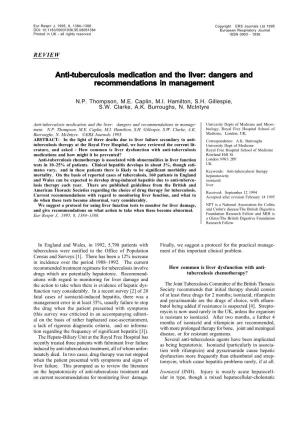Anti-Tuberculosis Medication and the Liver: Dangers and Recommendations in Management