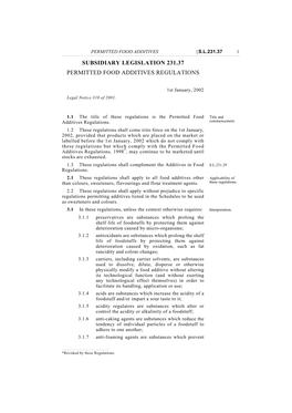 Subsidiary Legislation 231.37 Permitted Food Additives Regulations