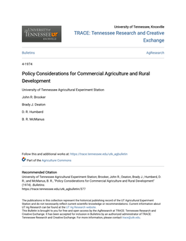 Policy Considerations for Commercial Agriculture and Rural Development