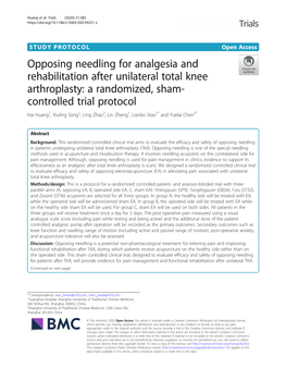Opposing Needling for Analgesia and Rehabilitation After Unilateral Total