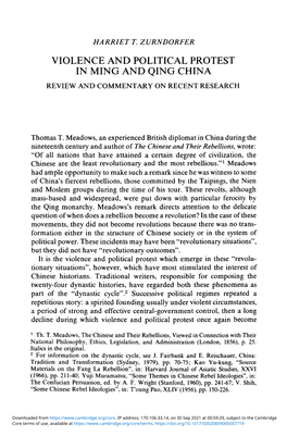 Violence and Political Protest in Ming and Qing China Review and Commentary on Recent Research
