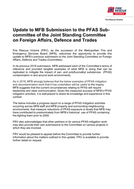 Update to MFB Submission to the PFAS Sub- Committee of the Joint Standing Committee on Foreign Affairs, Defence and Trades
