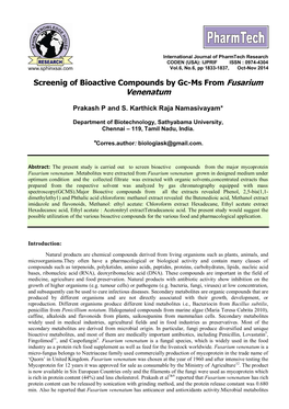 Screenig of Bioactive Compounds by Gc-Ms from Fusarium Venenatum
