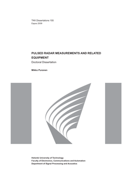 PULSED RADAR MEASUREMENTS and RELATED EQUIPMENT Doctoral Dissertation