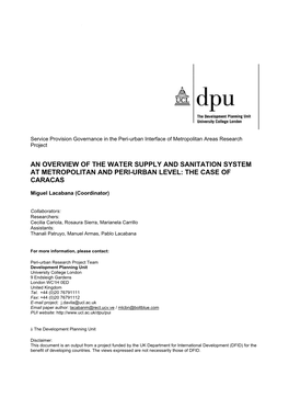 An Overview of the Water Supply and Sanitation System at Metropolitan and Peri-Urban Level: the Case of Caracas