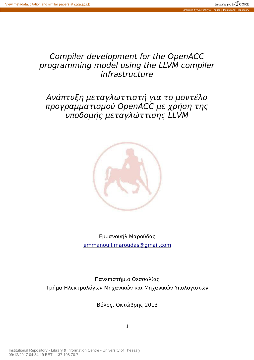Compiler Development for the Openacc Programming Model Using the LLVM Compiler Infrastructure