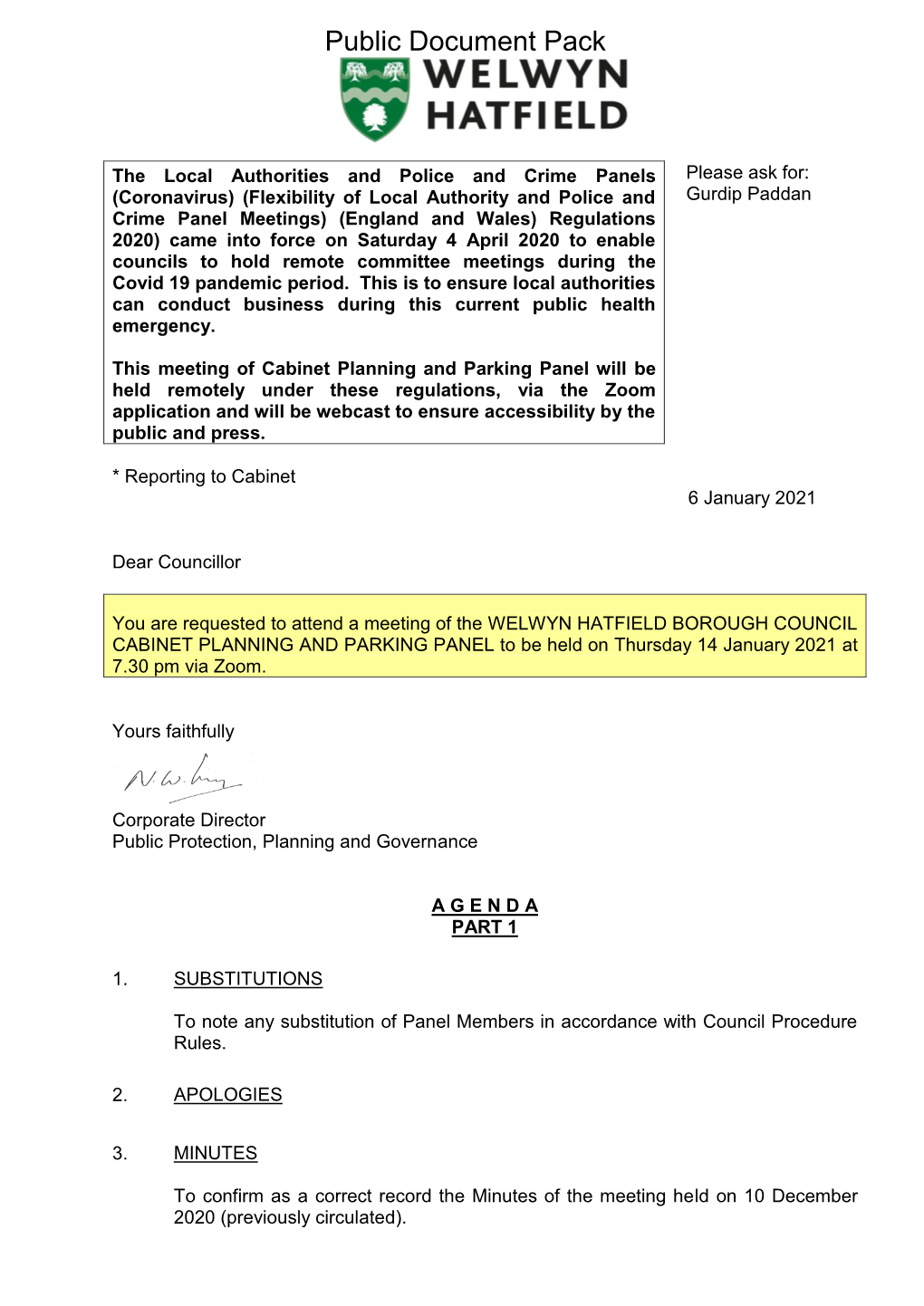 (Public Pack)Agenda Document for Cabinet Planning and Parking Panel, 14/01/2021 19:30