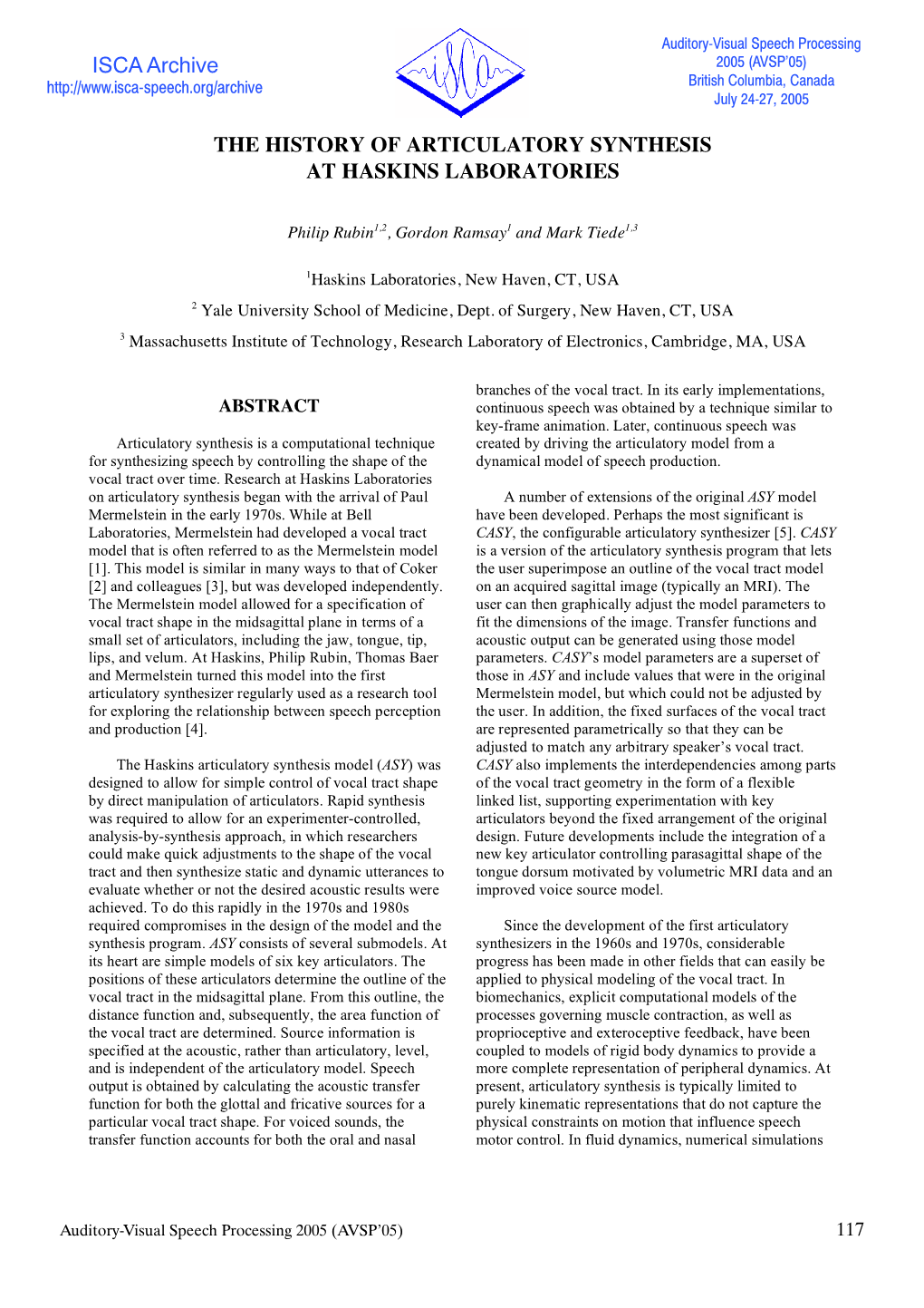 ISCA Archive the HISTORY of ARTICULATORY