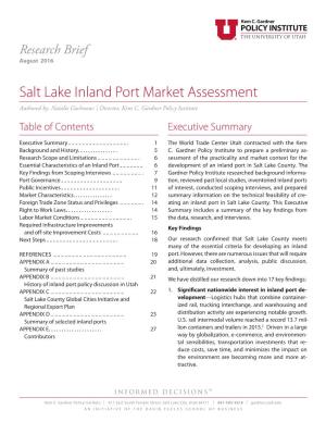 Salt Lake Inland Port Market Assessment Authored By: Natalie Gochnour I Director, Kem C