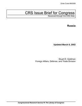 CRS Issue Brief for Congress Received Through the CRS Web