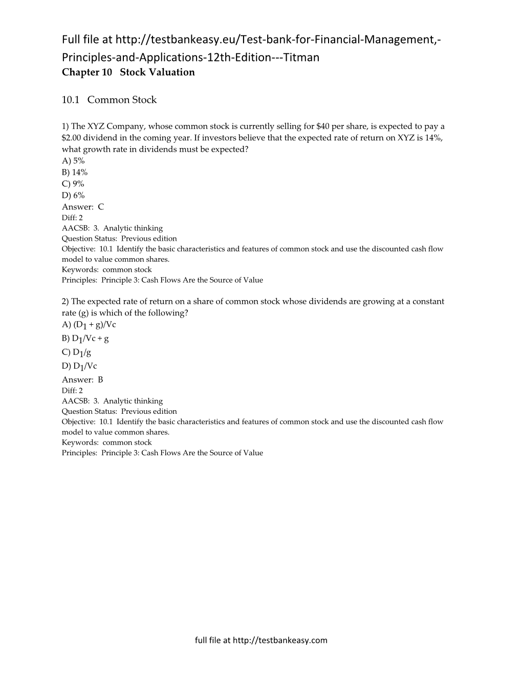 Chapter 10 Stock Valuation