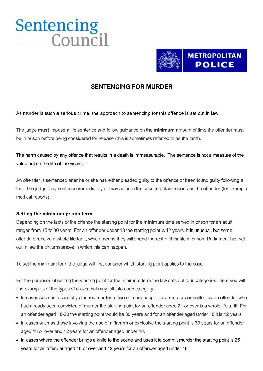 Murder Sentencing Leaflet