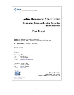 Active Removal of Space Debris Expanding Foam Application for Active Debris Removal