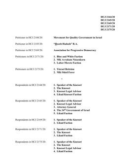 Movement for Quality Government in Israel V. Speaker of the Knesset.Pdf