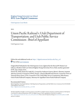 Union Pacific Railroad V. Utah Department of Transportation; and Utah Public Service Commission : Brief of Appellant Utah Supreme Court
