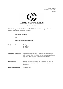 Commerce Commission Decision