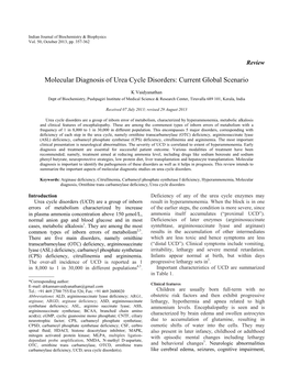 Molecular Diagnosis of Urea Cycle Disorders: Current Global Scenario