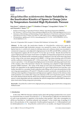 Alicyclobacillus Acidoterrestris Strain Variability in the Inactivation Kinetics of Spores in Orange Juice by Temperature-Assisted High Hydrostatic Pressure