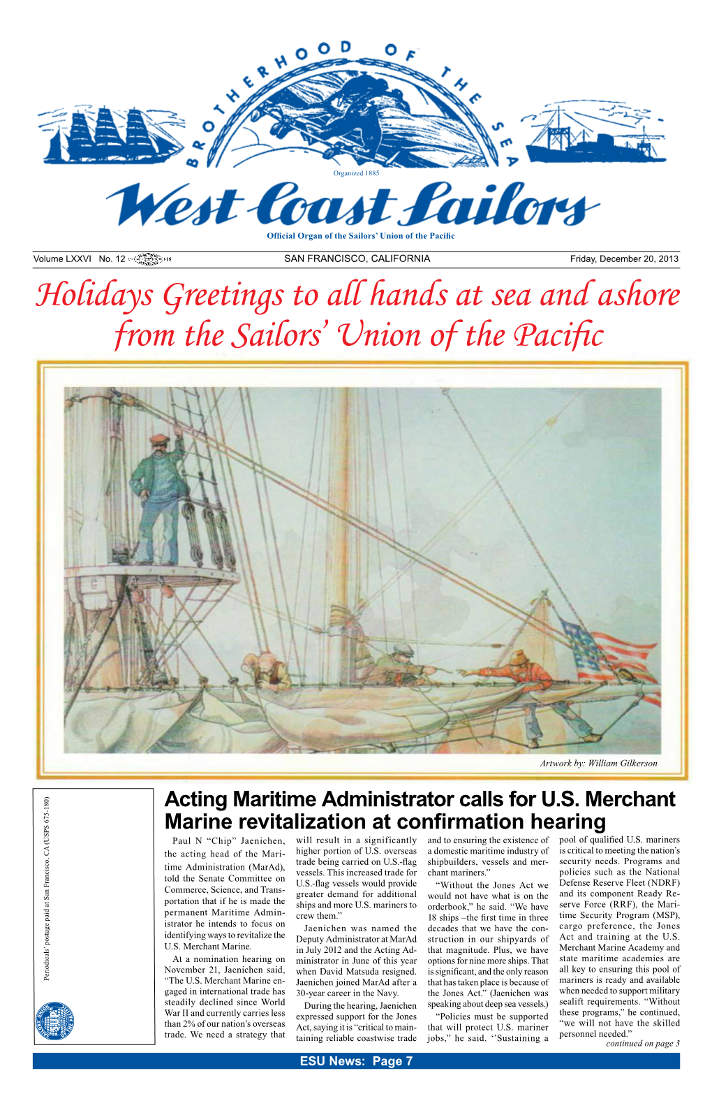 Holidays Greetings to All Hands at Sea and Ashore from the Sailors' Union