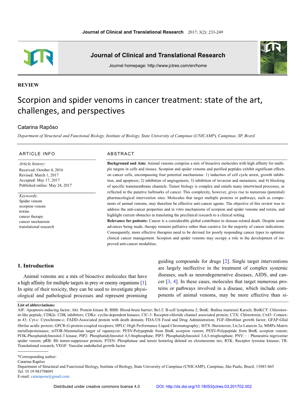 Scorpion and Spider Venoms in Cancer Treatment: State of the Art, Challenges, and Perspectives