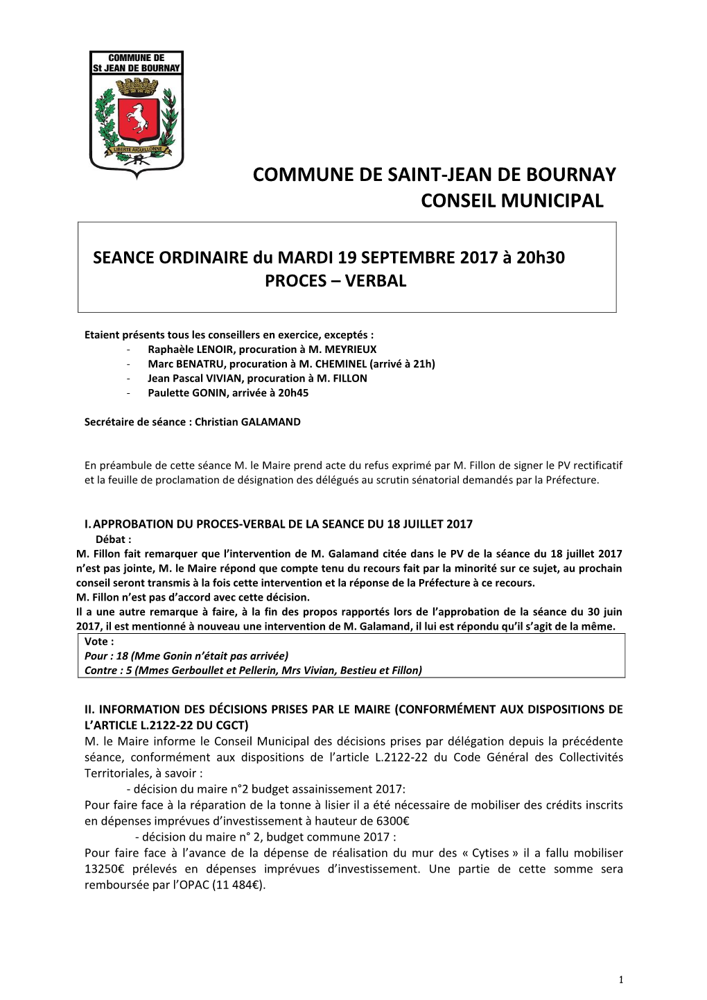 Commune De Saint-Jean De Bournay Conseil Municipal