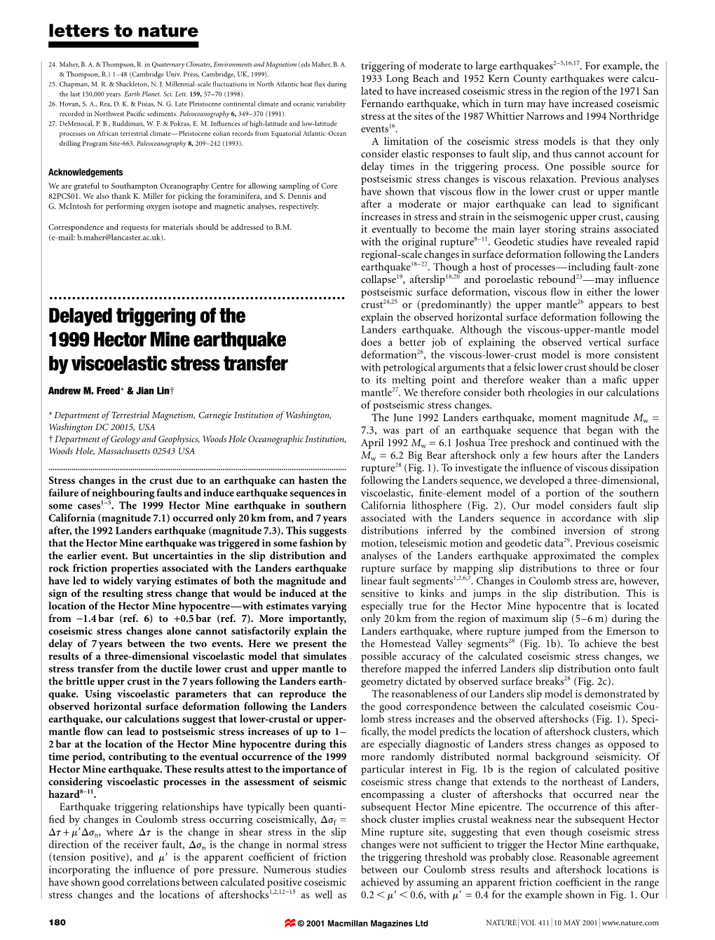 Delayed Triggering of the 1999 Hector Mine Earthquake by Viscoelastic