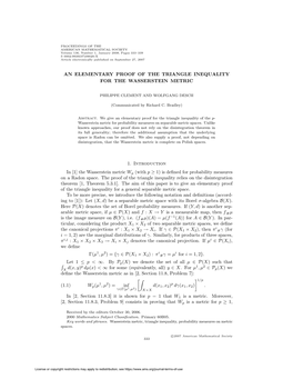 [1] the Wasserstein Metric Wp (With P ≥ 1) Is Deﬁned for Probability Measures on a Radon Space
