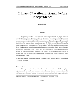 Primary Education in Assam Before Independence
