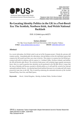 Re-Locating Identity Politics in the UK in a Post-Brexit Era: the Scottish, Northern Irish, and Welsh National Backlash