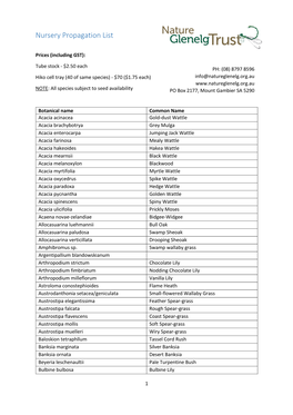 Nursery Propagation List