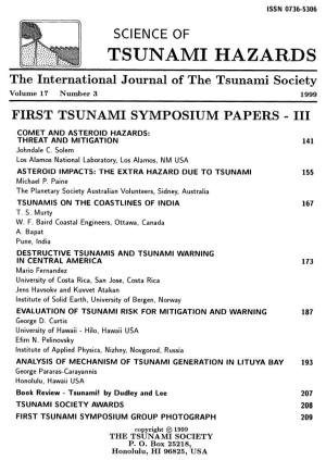 TSUNAMI HAZARDS the International Journal of the Tsunami Society Volume 17 Number 3 1999