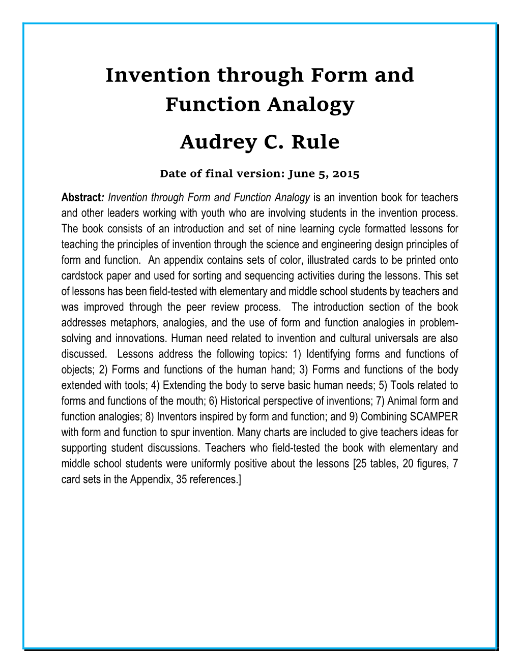 Invention Through Form and Function Analogy Audrey C