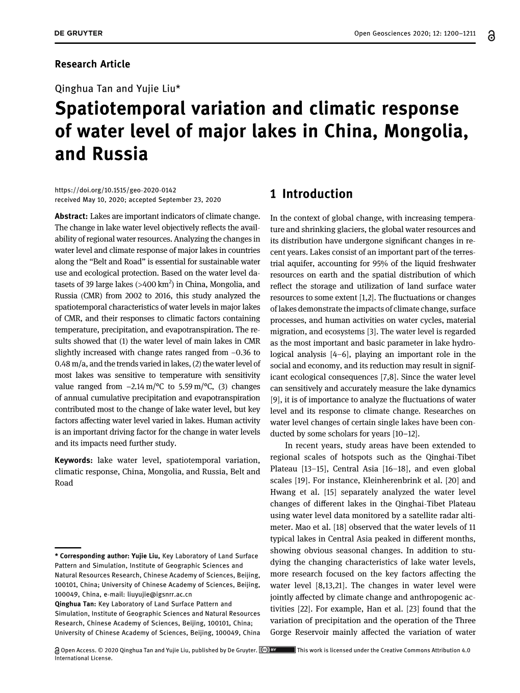 Spatiotemporal Variation and Climatic Response of Water Level of Major Lakes in China, Mongolia, and Russia