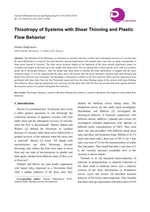 Thixotropy of Systems with Shear Thinning and Plastic Flow Behavior