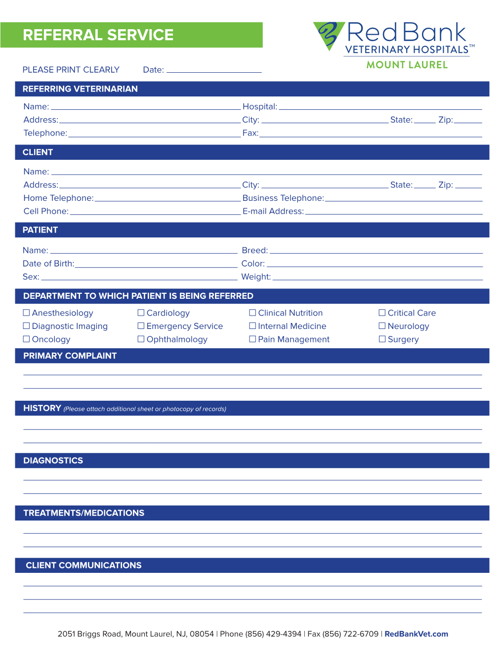 DOWNLOADABLE Mount Laurel REFERRAL FORM