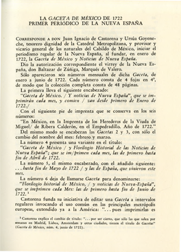 La Gaceta De México De 1722 Primer Periódico De La Nueva España
