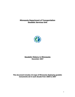 Minnesota Department of Transportation Geodetic Services Unit Geodetic History in Minnesota