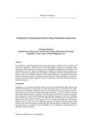 Paraphyly of Bryophytes Inferred Using Chloroplast Sequences