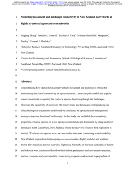 Modelling Movement and Landscape Connectivity of New Zealand Native Birds in Highly Structured Agroecosystem Networks