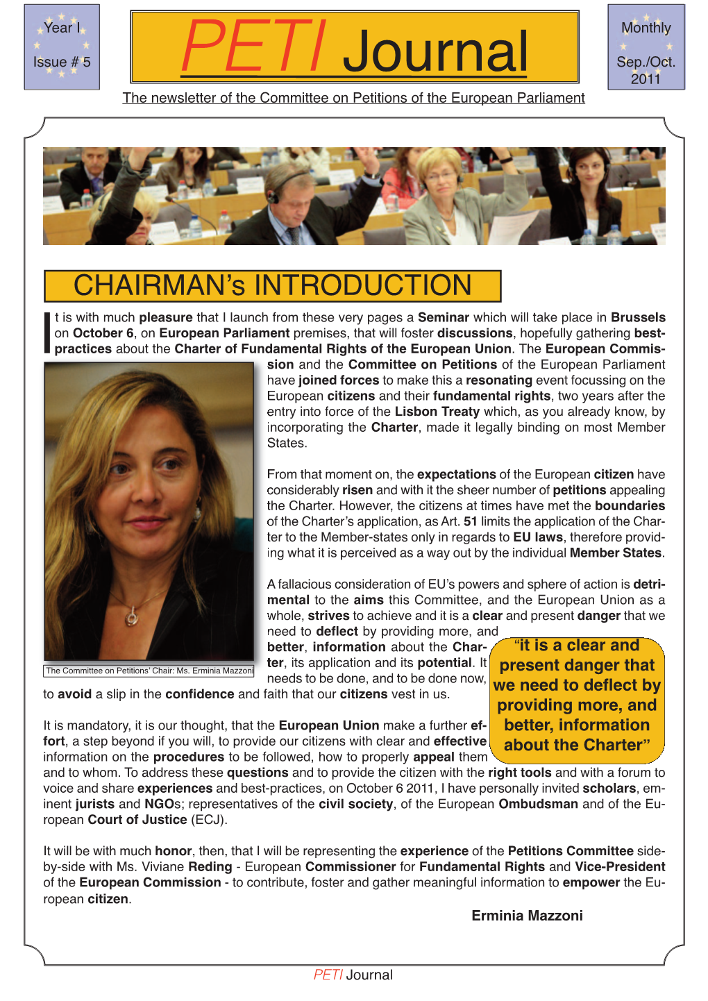 PETI Journal in THIS ISSUE NOTES from the CHAIRMAN (By Ms