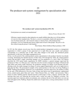 25 the Producer-Unit System: Management by Specialization After 1931