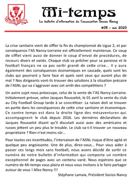 Mi-Temps Le Bulletin D’Information De L’Association Socios Nancy