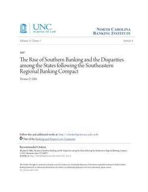 The Rise of Southern Banking and the Disparities Among the States Following the Southeastern Regional Banking Compact Thomas D