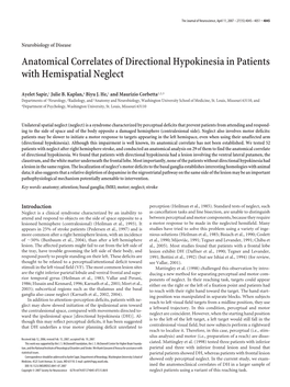 Anatomical Correlates of Directional Hypokinesia in Patients with Hemispatial Neglect
