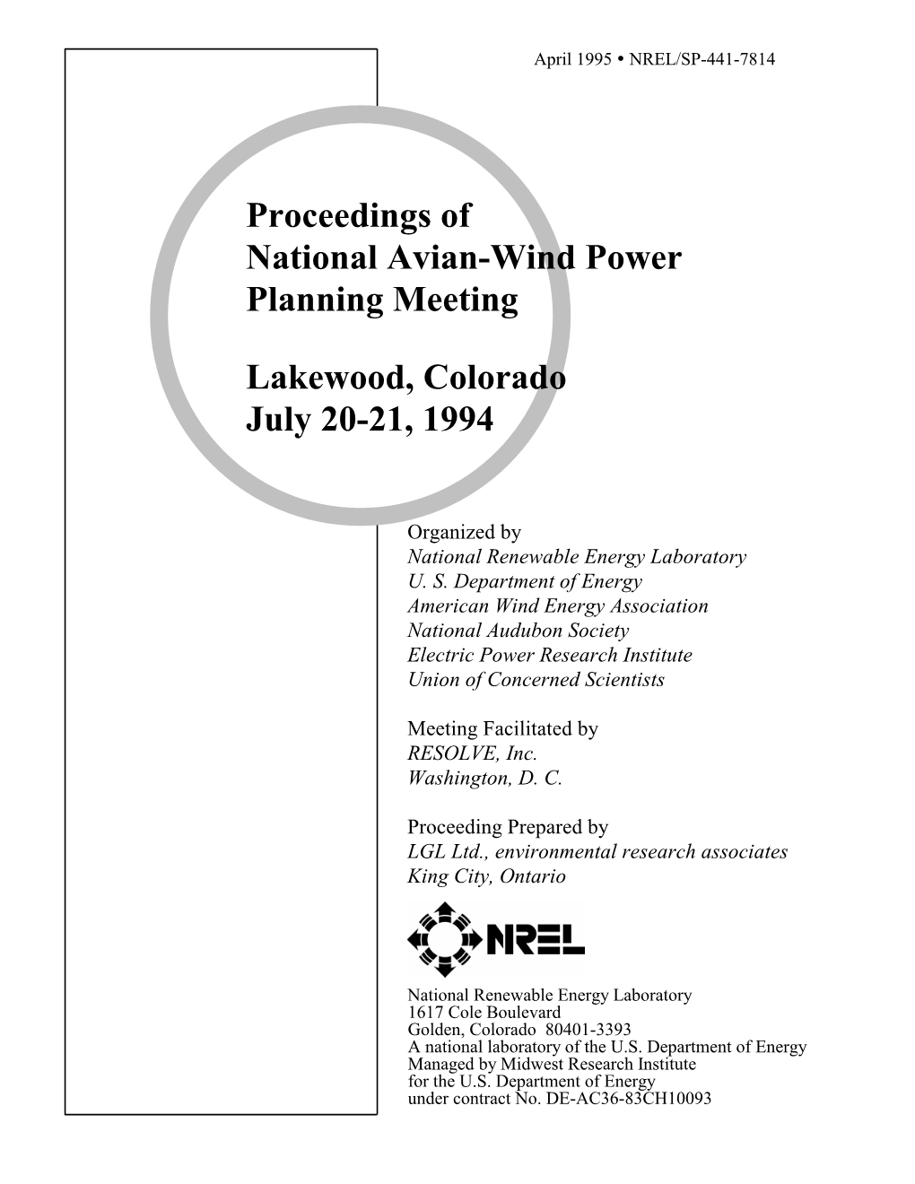 Proceedings of National Avian-Wind Power Planning Meeting