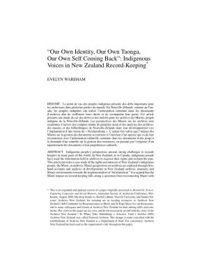 Indigenous Voices in New Zealand Record-Keeping*