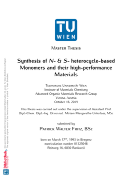 S- Heterocycle-Based Monomers and Their High-Performance Materials