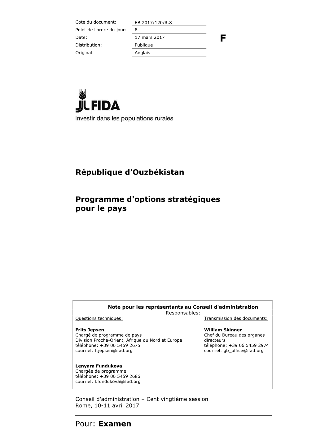 Examen République D'ouzbékistan Programme D'options Stratégiques Pour Le Pays