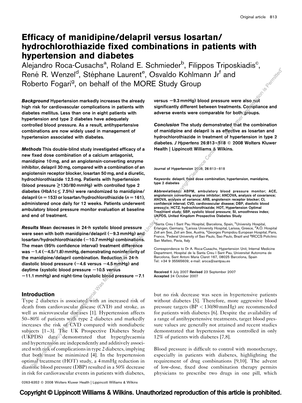 Efficacy of Manidipine/Delapril Versus Losartan